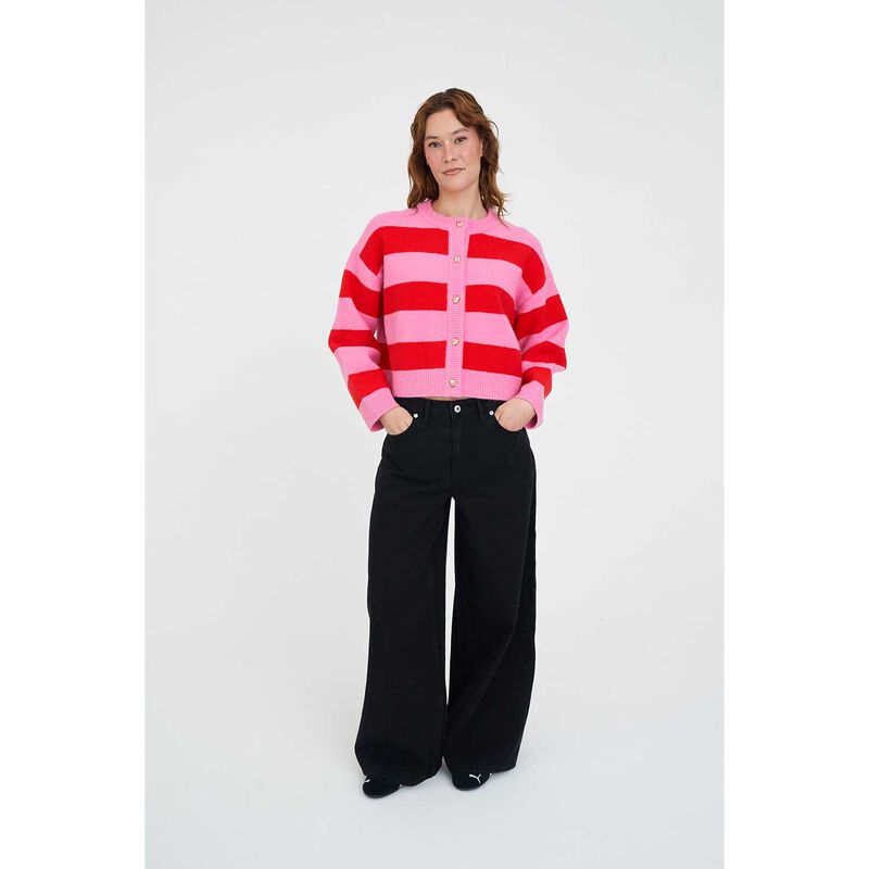 Huffer Elle Crop Stripe Cardigan image number 3
